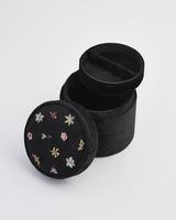 Floral Ditsy Embroidered Black Velvet Jewellery Box