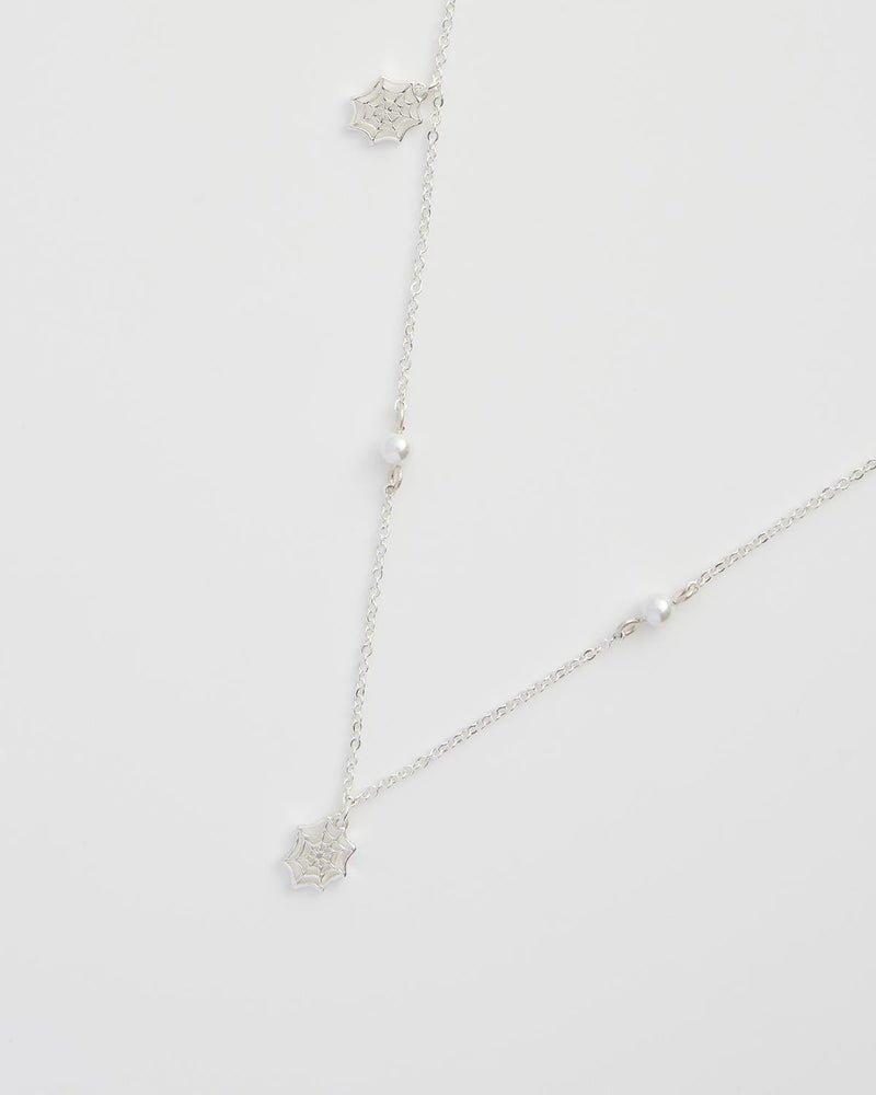 Cobweb & Pearl Silver Necklace