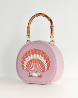 Embroiderd Shell Lilac Bamboo Top Handle Bag