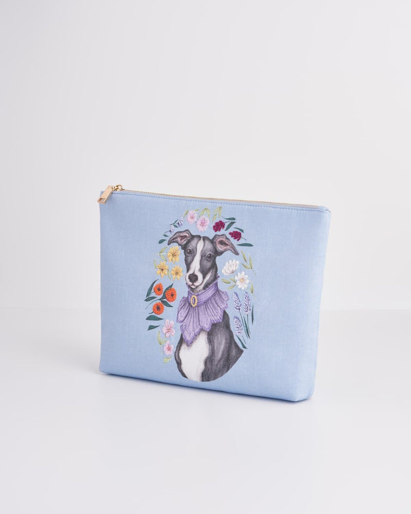 Catherine Rowe Pet Portraits Whippet Cotton Pouch - Blue