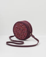 Magical Mushroom Embroidered Burgundy Velvet Circle Bag