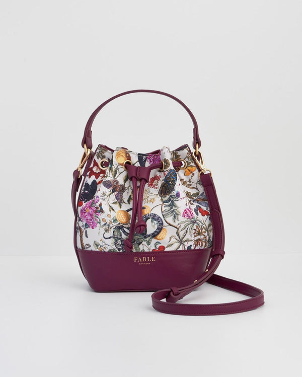 Floral Engravings Plum Bucket Bag