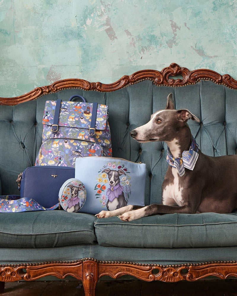 Catherine Rowe Pet Portraits Whippet Blue Cotton Pouch