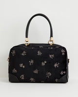 Hepsie Velvet Embroidered Bag - Black