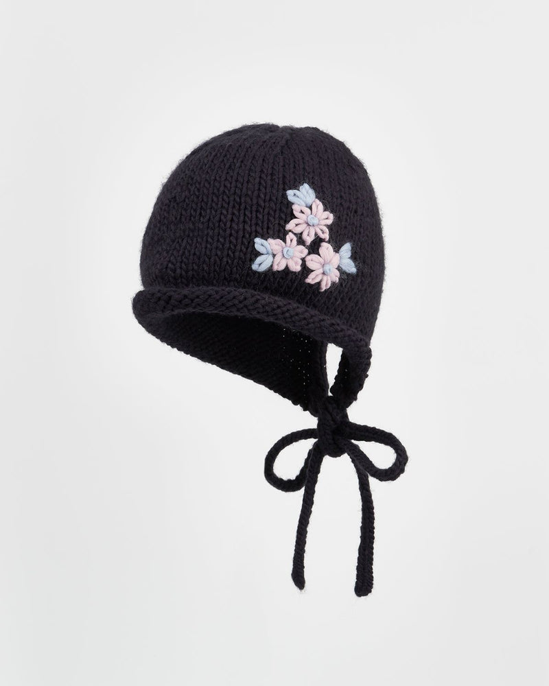 Foget-Me-Not Knitted Navy Bonnet