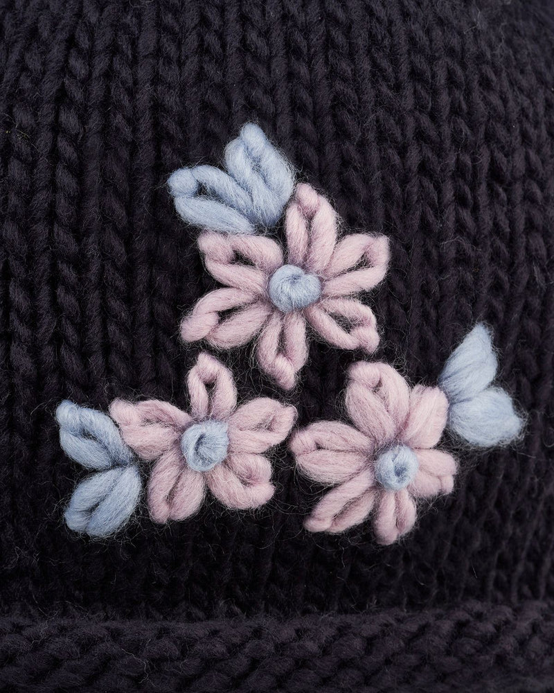 Foget-Me-Not Knitted Navy Bonnet