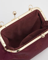 Victoriana Embroidered Burgundy Satin Clutch Bag