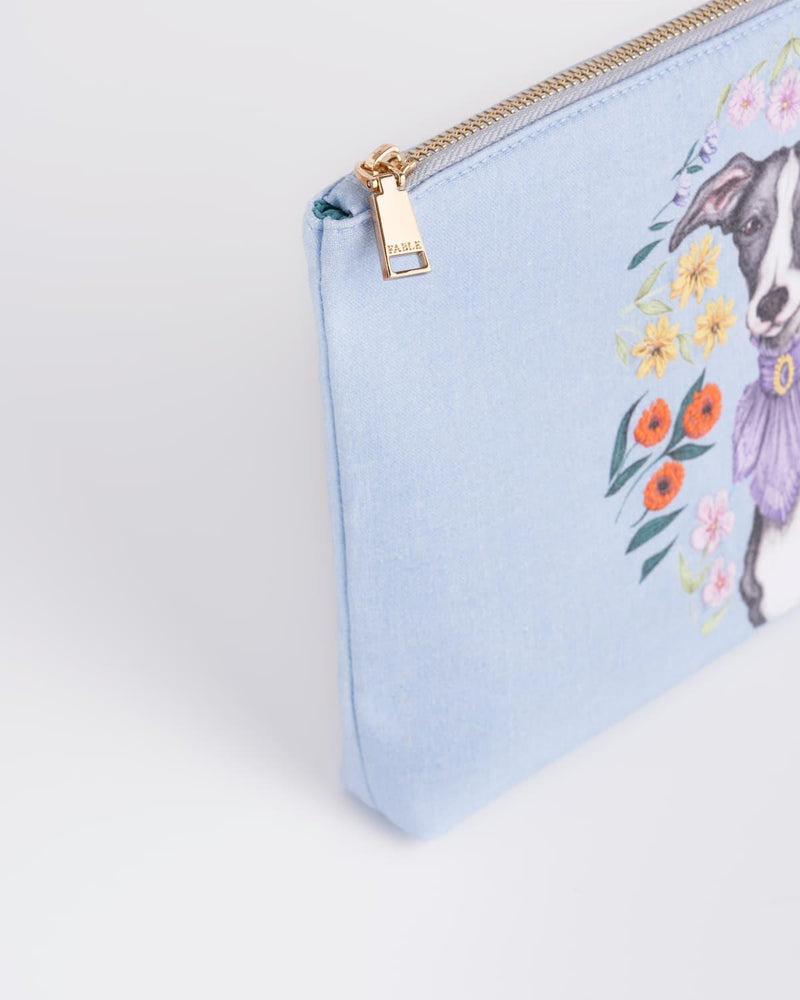 Catherine Rowe Pet Portraits Whippet Blue Cotton Pouch