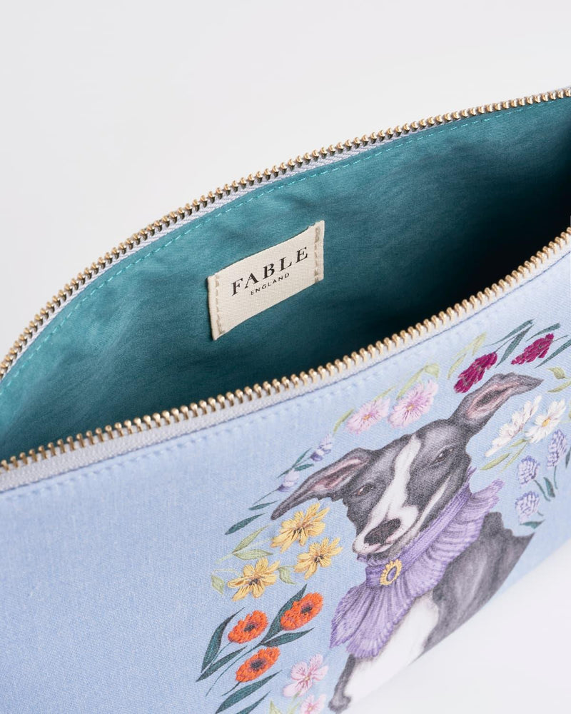 Catherine Rowe Pet Portraits Whippet Blue Cotton Pouch