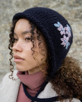 Foget-Me-Not Knitted Navy Bonnet