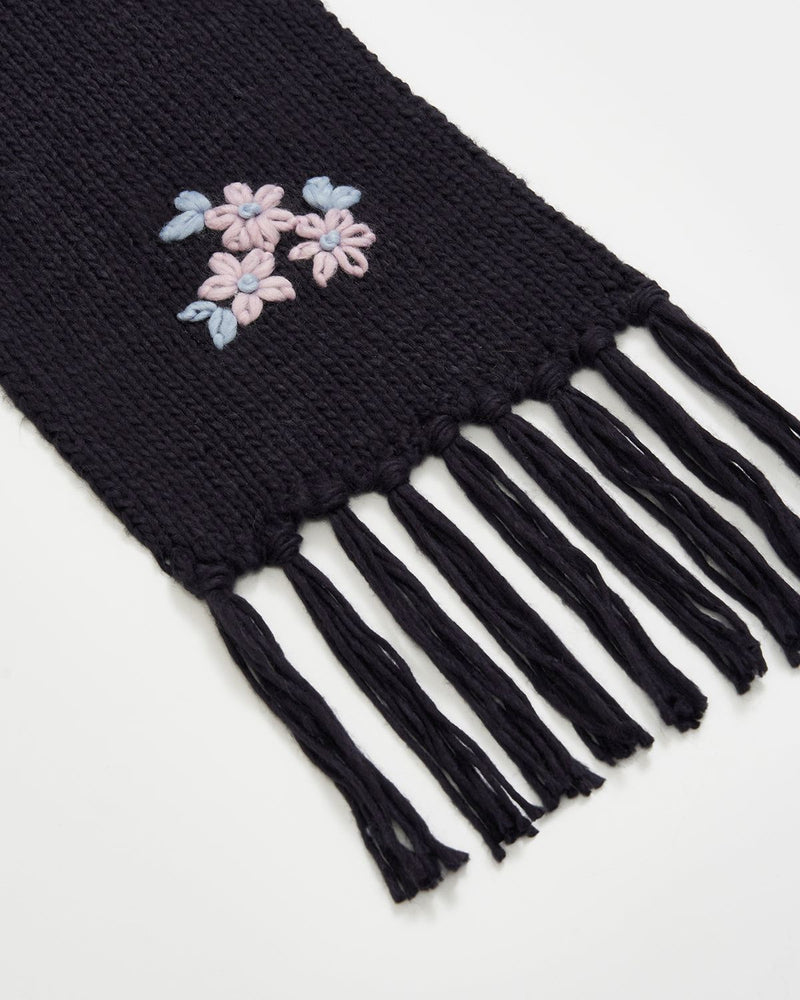 Forget-Me-Not Knitted Navy Scarf