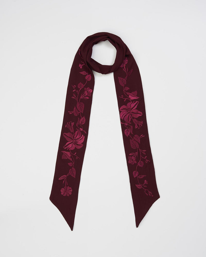 Floral Bohemian Embroidered Burgundy Scarf