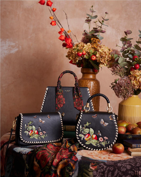 Gala Apple Leather Tote - Black