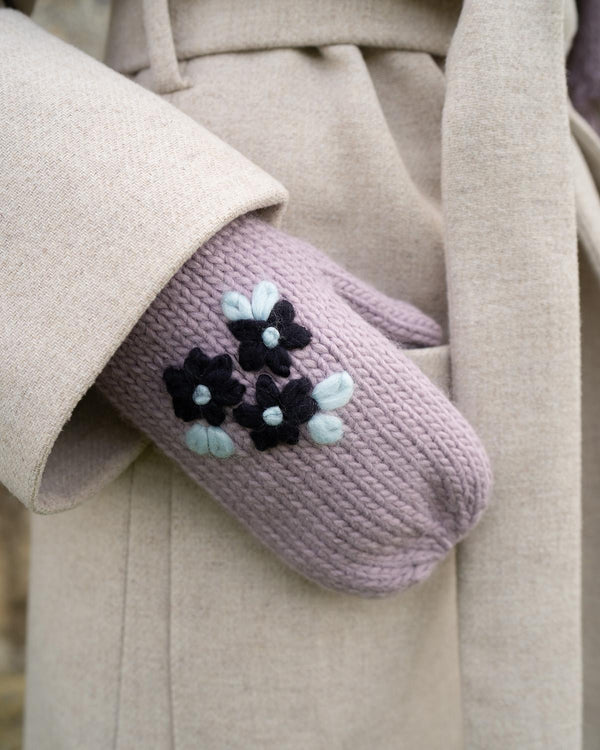 Forget-Me-Not Knitted Lilac Mittens